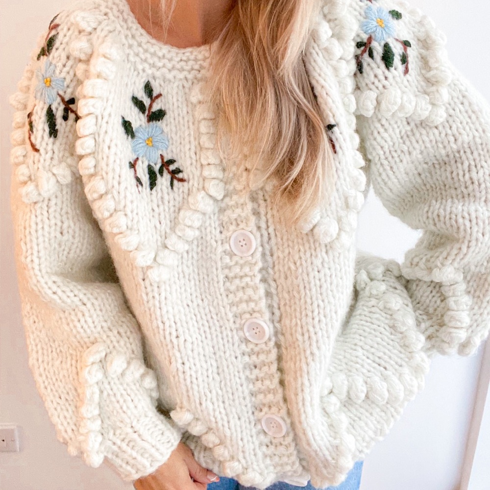 Chunky knit embroidered cardigan